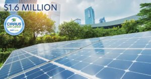 Image of Solar Panel with text "1.6 Million" and CIRRUS Low Carbon Logo