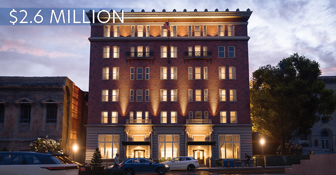 Image of Hotel Petersburg with text"$2.6 Million" in top-left corner