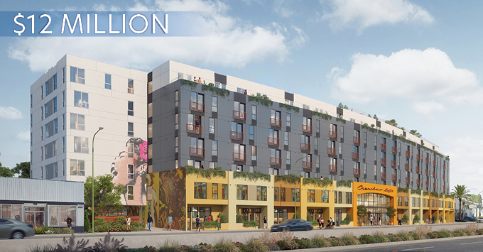 Image of Crenshaw Lofts Apartments with text"$12 Million" in top-left corner
