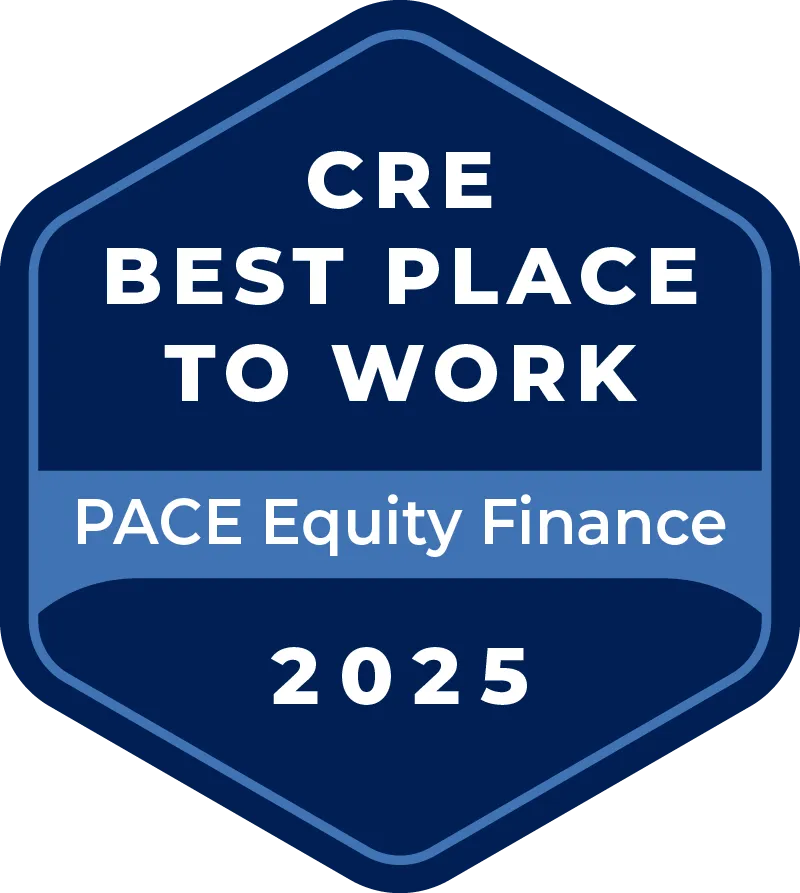 CRE Best Place to Work 2025 award badge for PACE Equity Finance